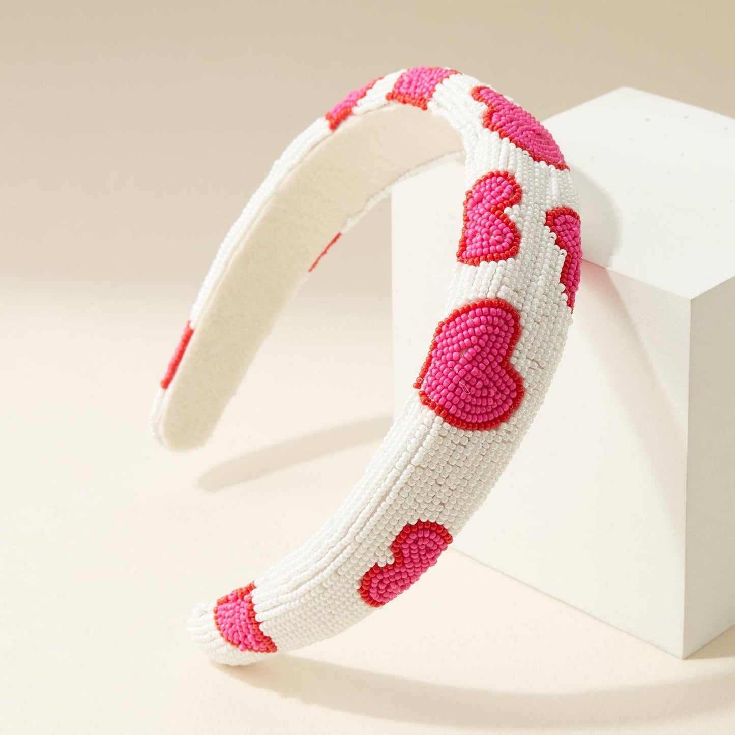 Headband - Beaded Heart – Handcrafted Valentine's Day-Inspired Accessory