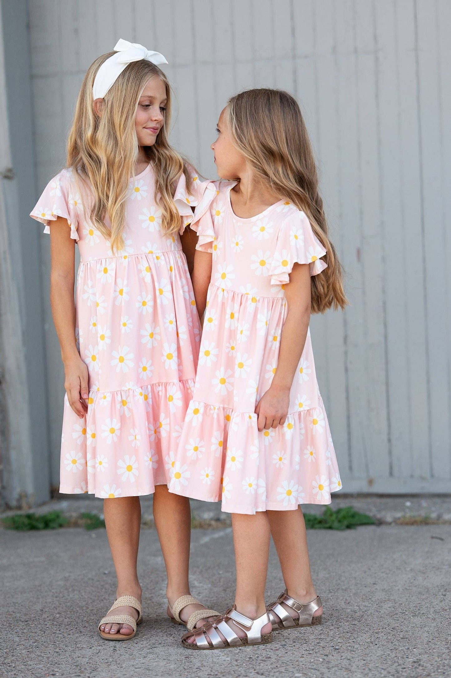 Dress - Girls Emma Pink Spring Daisy Flutter Sleeve Twirl Dress