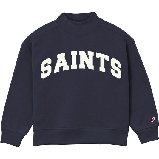 Navy Mock neck Sweatshirt - White Saints Applique