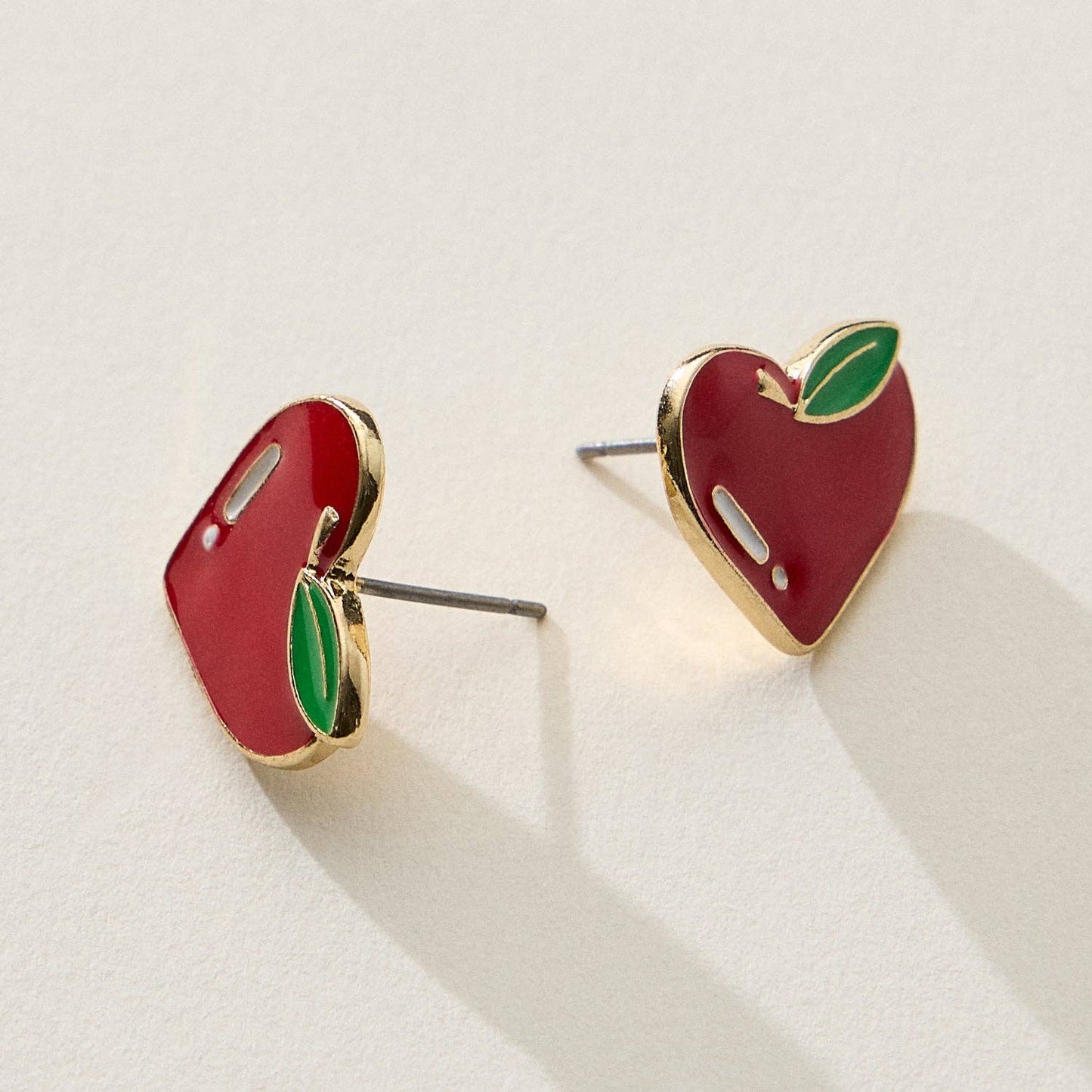 Earrings - Enamel Apple Heart Stud