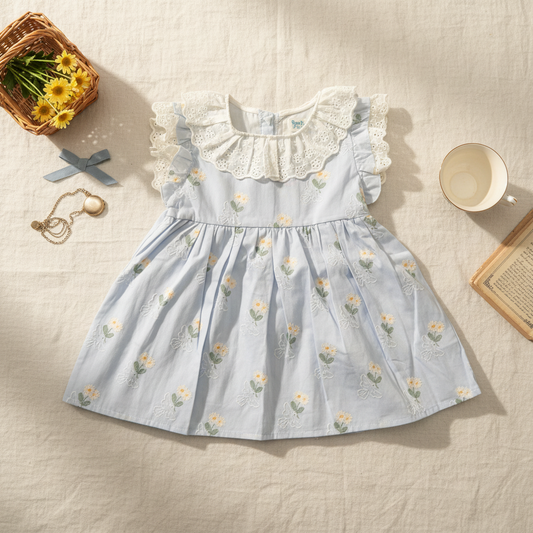 Blue daisy dress w/ matching headband