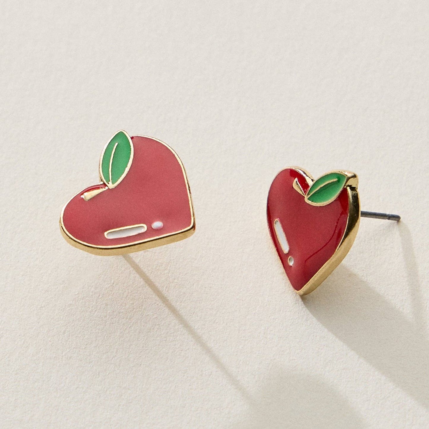 Earrings - Enamel Apple Heart Stud