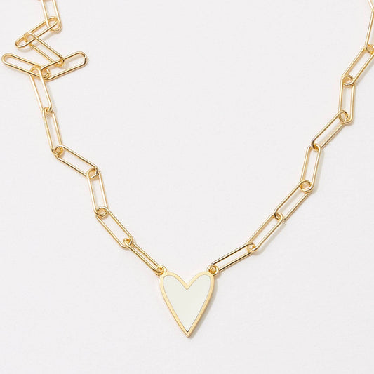 Necklace - Heart Enamel Pendant Gold Dipped Paper Clip Chain