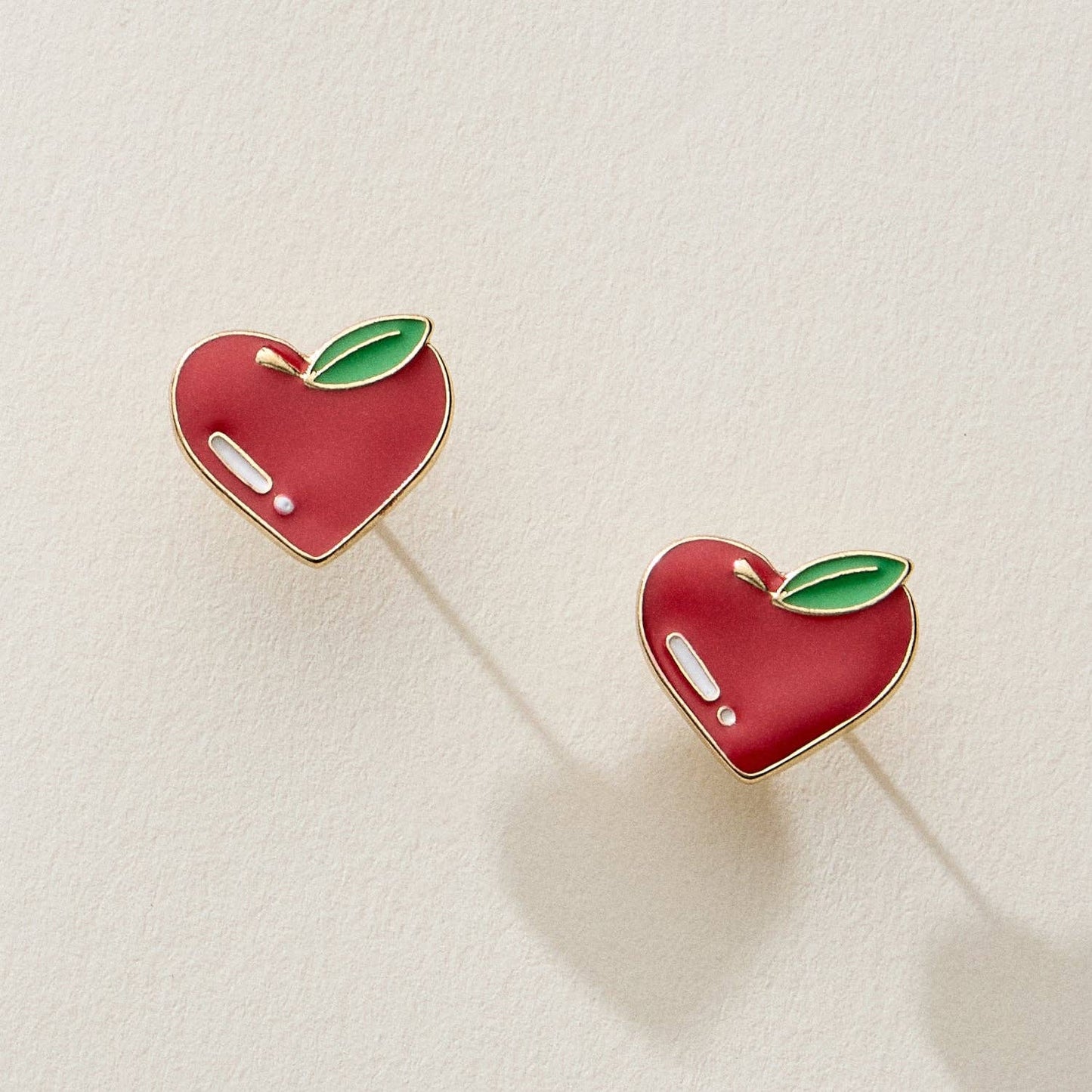 Earrings - Enamel Apple Heart Stud