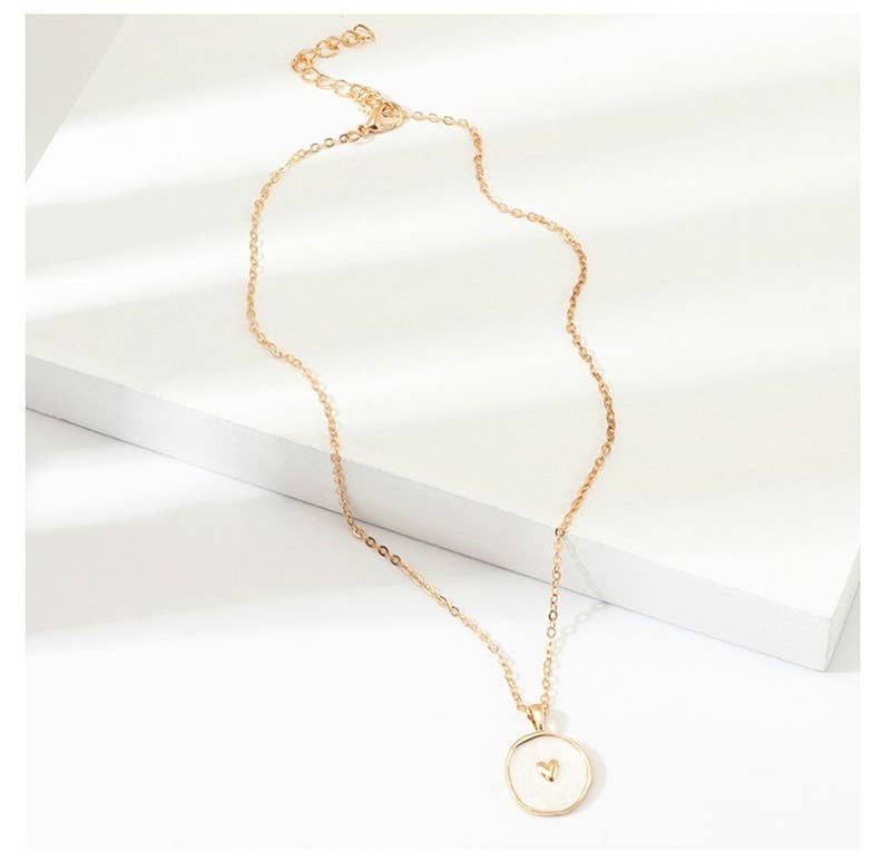Necklace - Gold Heart on White Enamel