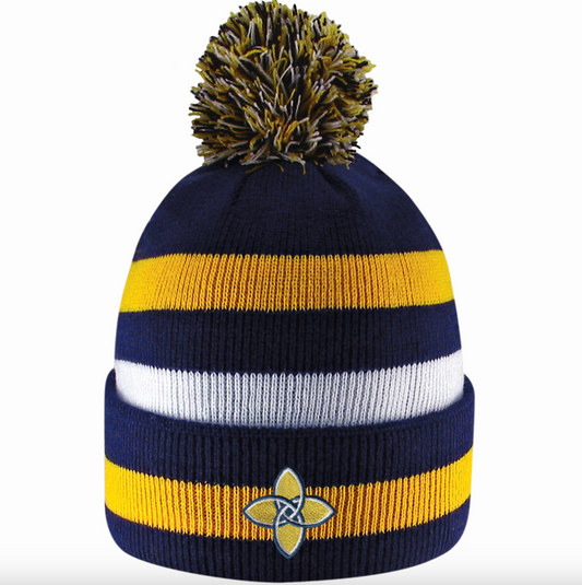 Hat - Striped Knit Cuff Hat with Pom
