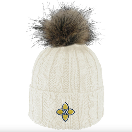 Hat - Knit Cuff Hat with Faux Fur Pom