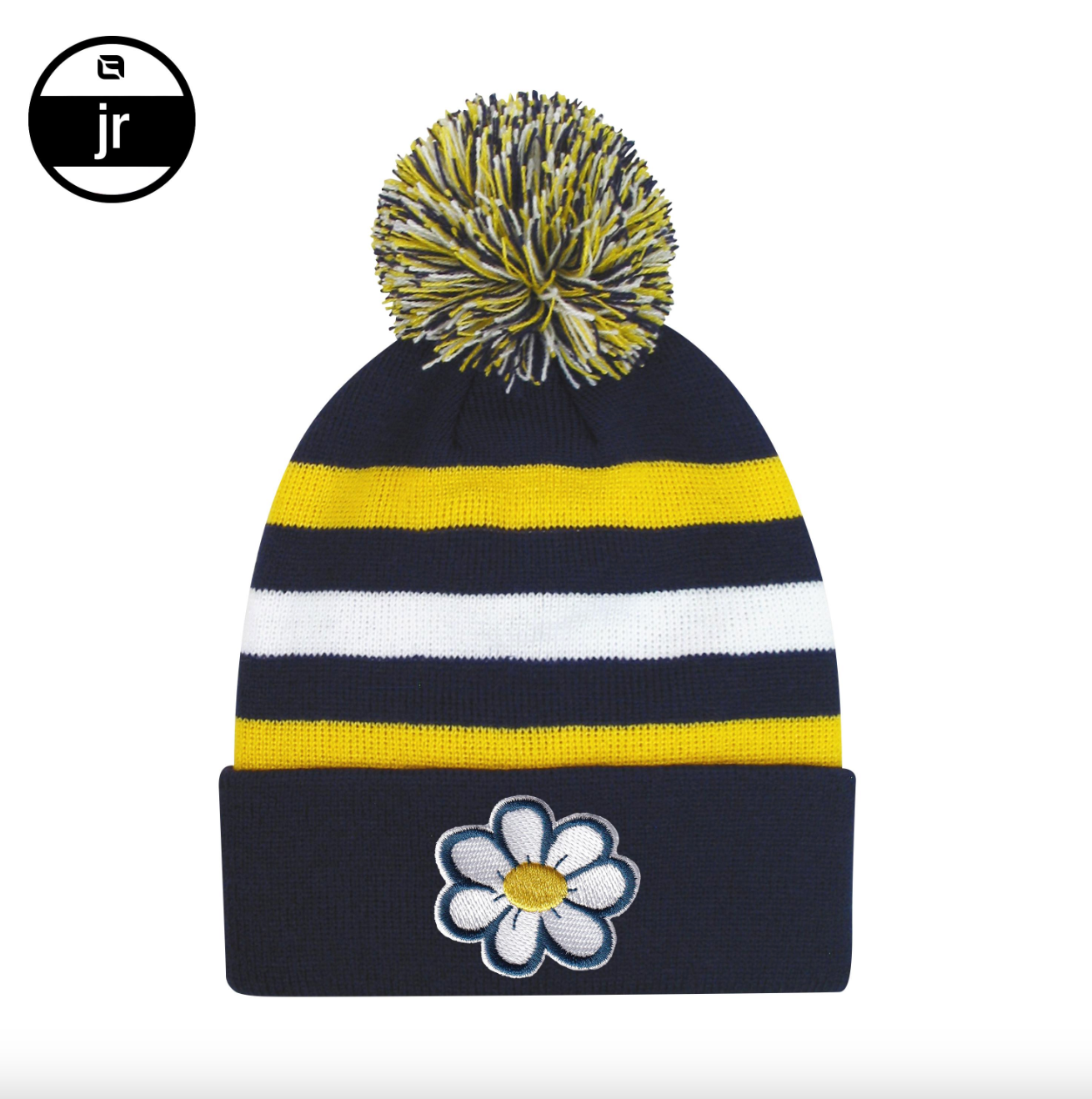 YOUTH Hat - Striped Knit Cuff Hat with Pom