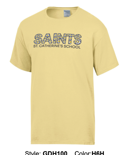 Adult T shirt Comfort Wash SAINTS flower logo St. Catherine's School