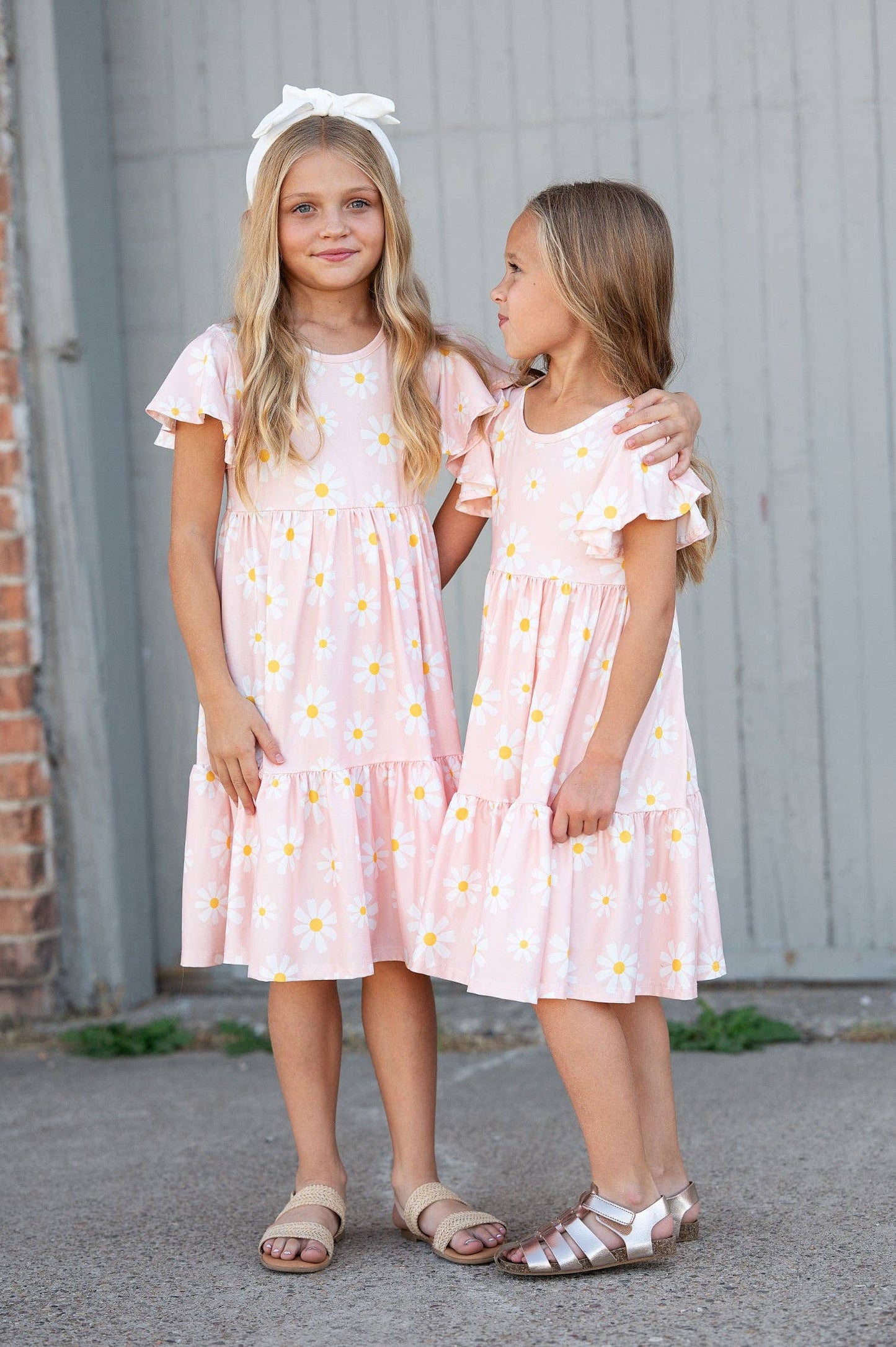 Dress - Girls Emma Pink Spring Daisy Flutter Sleeve Twirl Dress