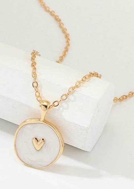 Necklace - Gold Heart on White Enamel