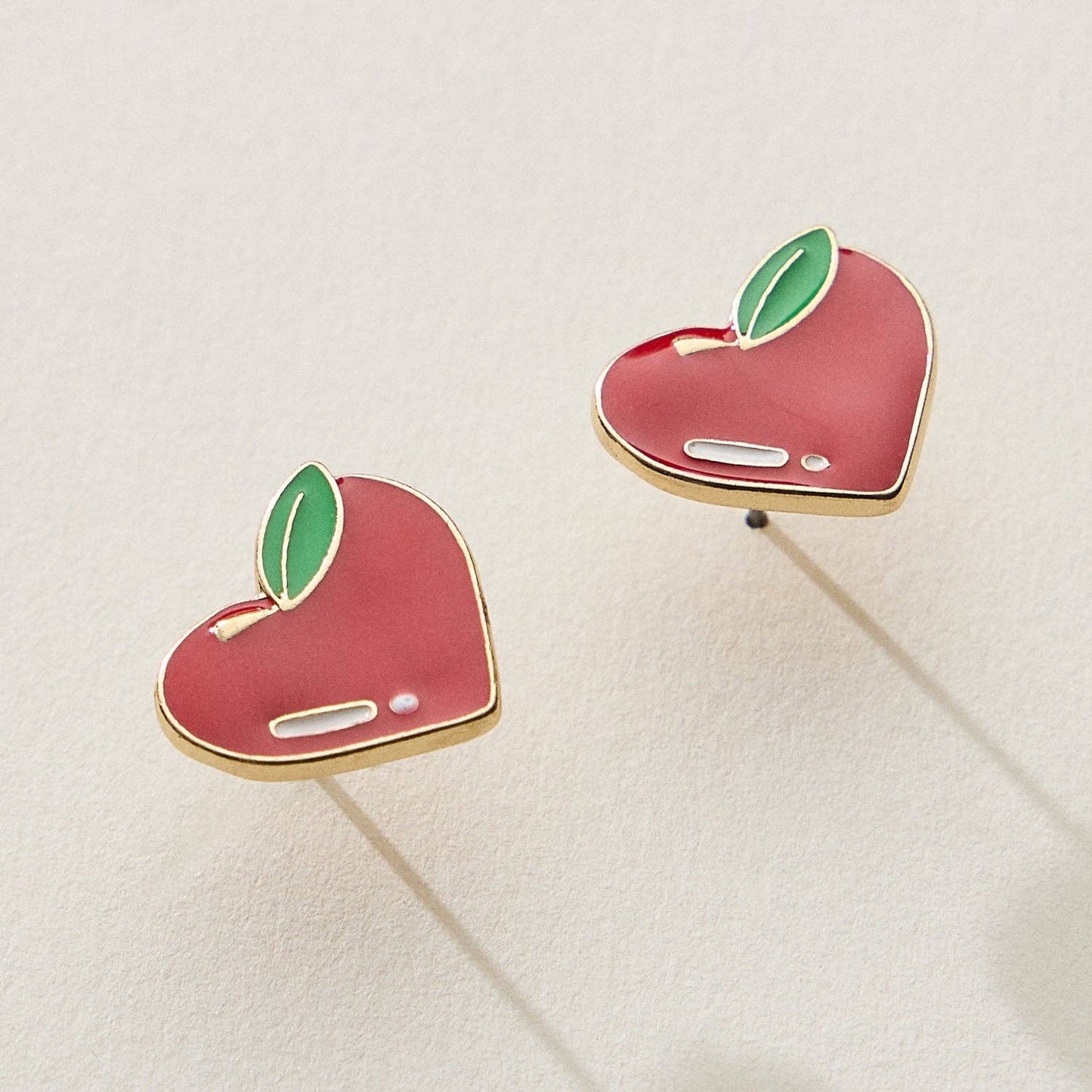 Earrings - Enamel Apple Heart Stud