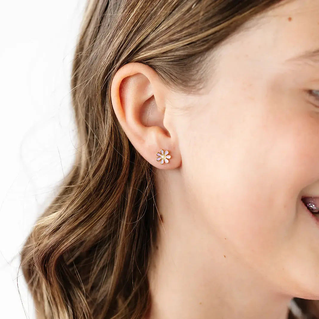 Daisy Stud Earrings - Hypoallergenic, Flat Back, Girl Gift