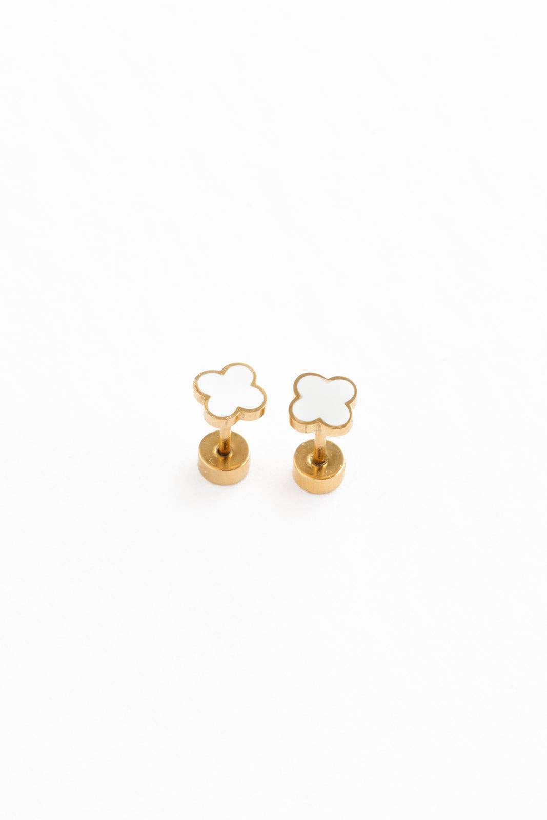 Quatrefoil Stud Earrings - Hypoallergenic, Flat Back, Girl