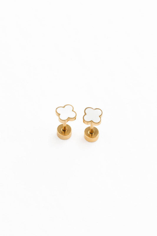 Quatrefoil Stud Earrings - Hypoallergenic, Flat Back, Girl
