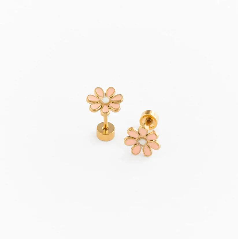 Daisy Stud Earrings - Hypoallergenic, Flat Back, Girl Gift